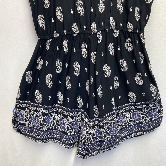 Band of Gypsies Elastic Waist Strap V-Neck Romper Women Small Black Side Pockets - Picture 13 of 16